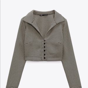 Zara Houndstooth Polo Shirt Ecru/Black